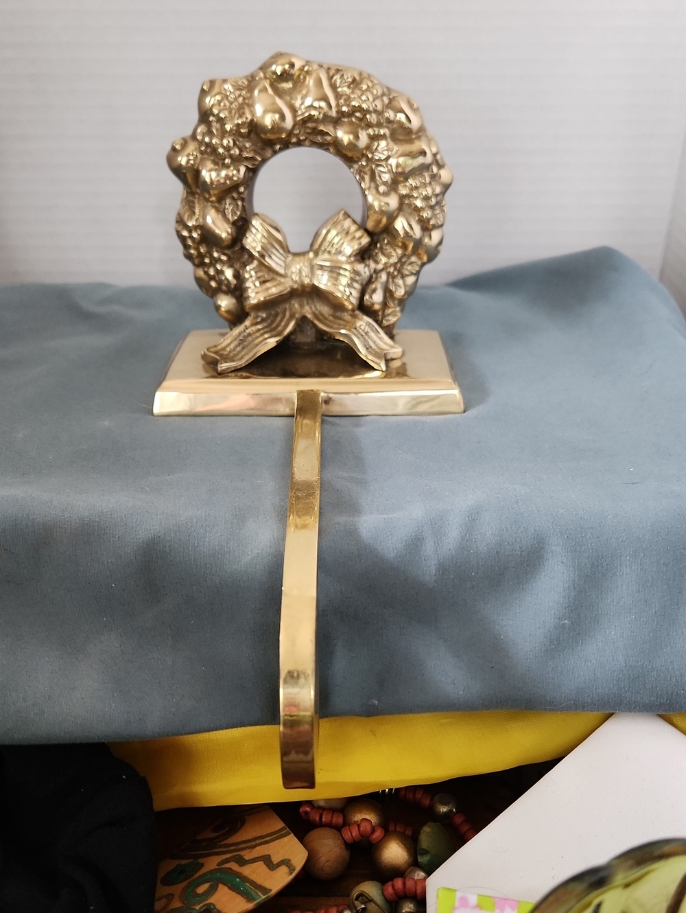 Heavy Brass Wreath Stocking Hanger